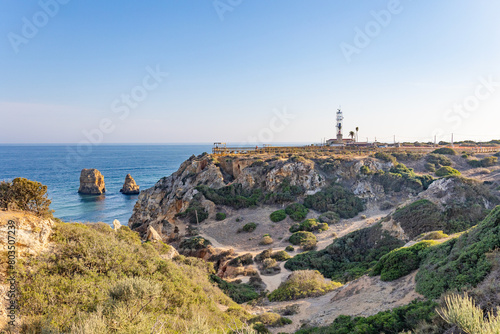 Panoramic view, Ponta da Piedade near Lagos in Algarve, Portugal. Lagos, Portugal on October 10, 2023.