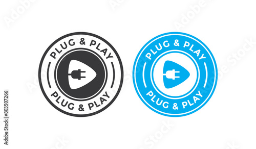 Plug and play badge. Suitable for Socket plug adapter, cable of energy icon and hardware facility information sign