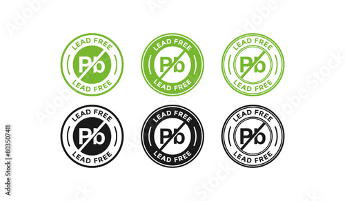 lead free badge Plumbum (Pb). Round circular no lead metal sign.  Vector stock illustration