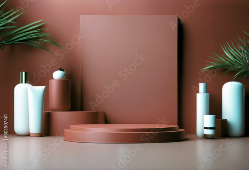 'path 3d Clipping render red element illustration molding background podium each Minimal panel cosmetic product presentation poduim oriental earth-tone warm hand-made'