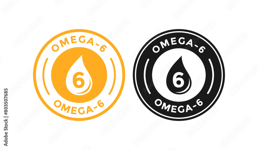 Omega-6 supplement badge logo set. Suitable for health, product label and information Omega-6 supplement badge logo set. Suitable for health, product label and information