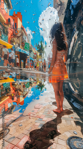 Illustration muralism of woman in the Latin urban street with aesthetic distortion surrealist style painting © Ignacio Carrera