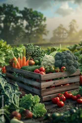 wooden box basket with vegetables Generative AI