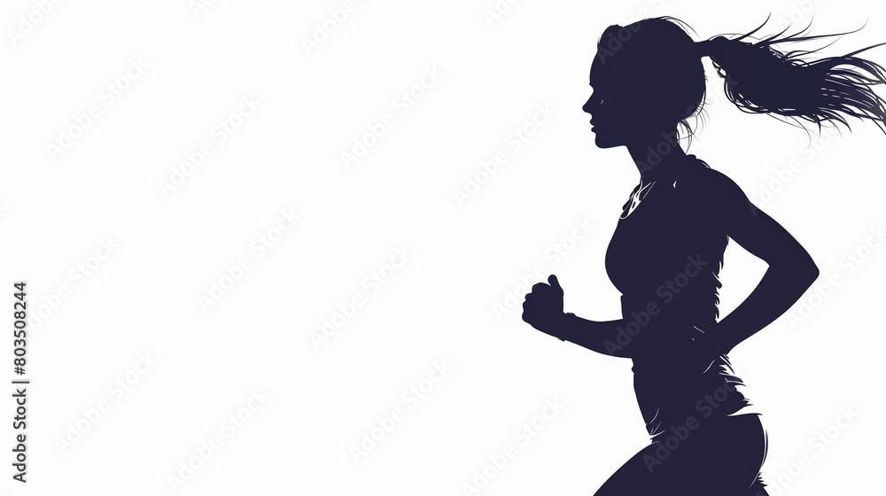 Side view silhouette of a woman with her hair blowing back as she runs vigorously, isolated on a white backdrop, her hair flowing as she runs - Generative AI Side view silhouette of a woman with her hair blowing back as she runs vigorously, isolated on a white backdrop, her hair flowing as she runs - Generative AI