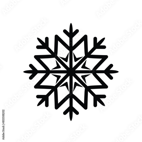 Black and white graphic of a symmetrical snowflake design.