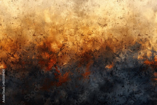 A painting of a fire with a lot of smoke and ash. The painting is very dark and has a lot of texture
