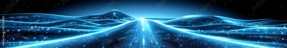 Fototapeta premium Futuristic Blue Light Waves Simulating Digital Data Flow Across a Network