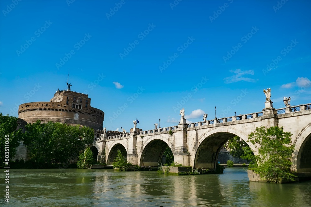 View of a Mausoleum of Hadrian, also known as Castel Sant'Angelo in Parco Adriano, Rome, Italy.