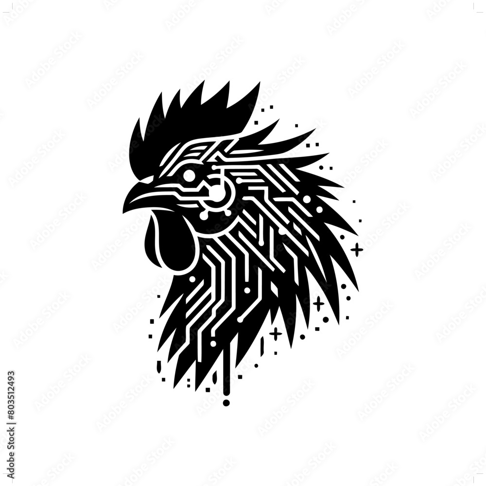Rooster chicken silhouette in animal cyberpunk, modern futuristic illustration