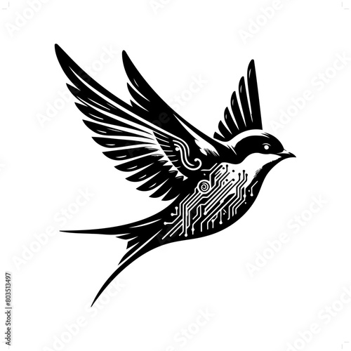Swallow bird silhouette in animal cyberpunk, modern futuristic illustration