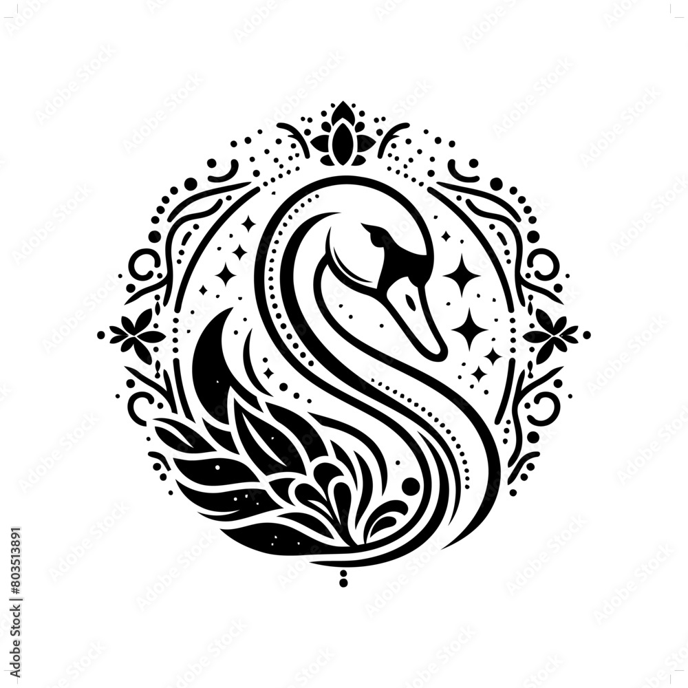 swan silhouette in bohemian, boho, nature illustration swan silhouette in bohemian, boho, nature illustration