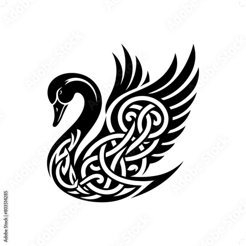 swan silhouette in animal celtic knot, irish, nordic illustration