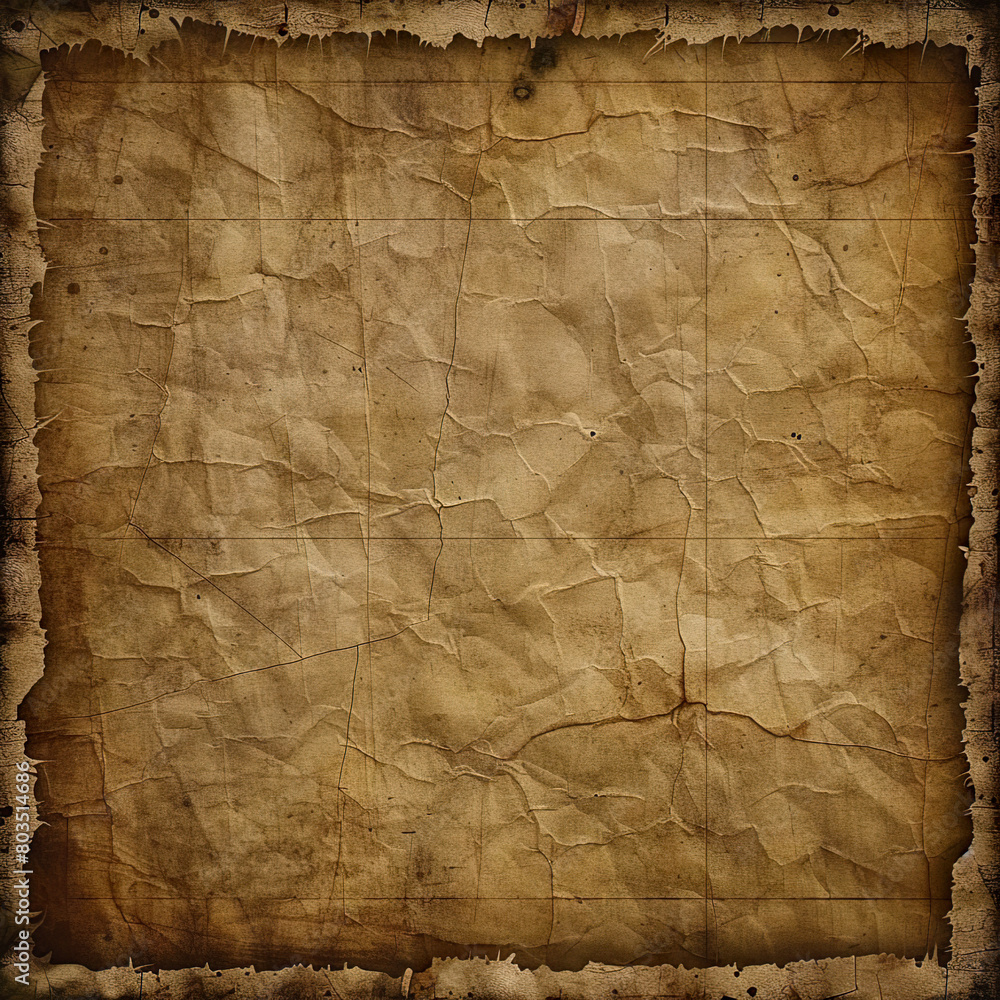 Antique Map Background with Crumpled Paper and Burned Edges. Generated by AI