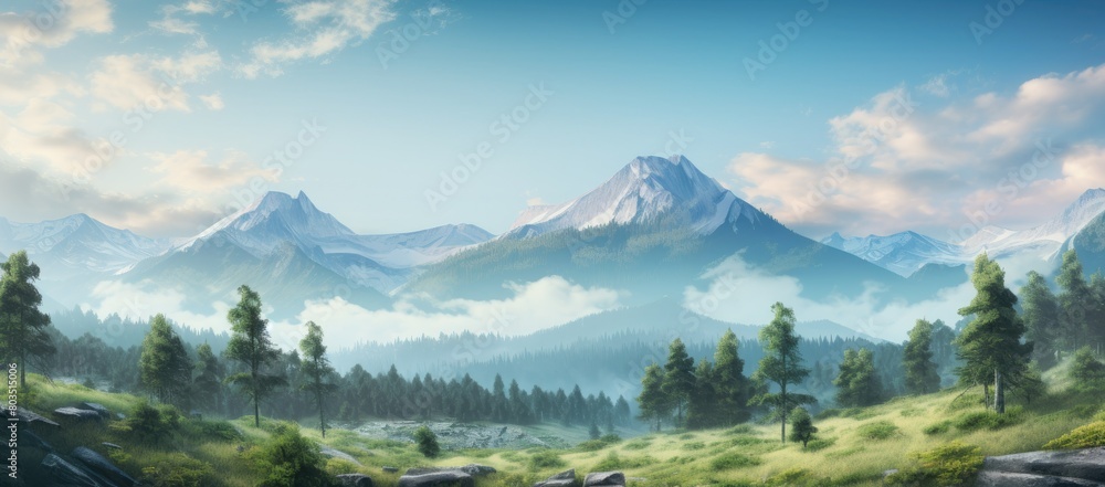 Majestic mountain landscape with trees and rocks
