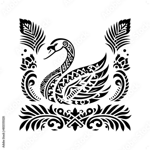  swan silhouette in animal ethnic, polynesia tribal illustration