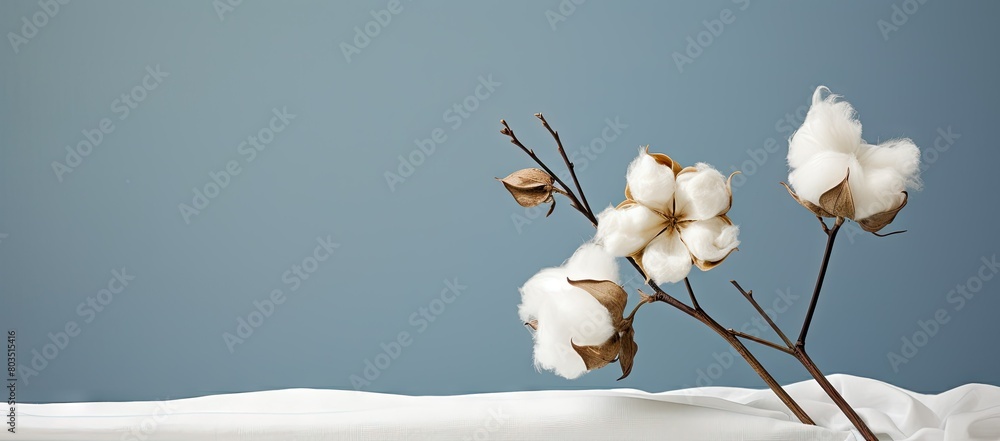 Close up of cotton plant with blue sky background