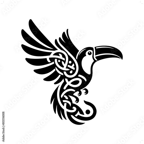 toucan bird  silhouette in animal celtic knot, irish, nordic illustration