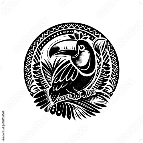 toucan bird silhouette in animal ethnic, polynesia tribal illustration