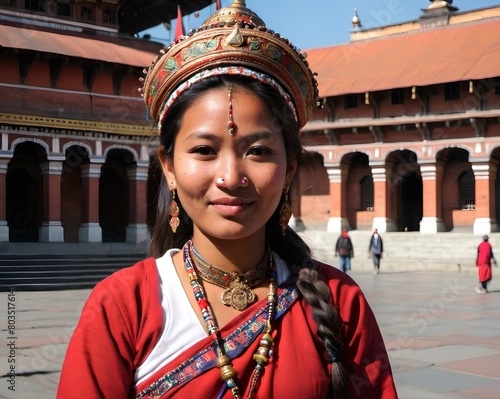 Nepali  woman,  Nepali  national costume, wonmen,  place in Nepali ,  Nepali  woman portriat, Kathmandu Durbar Square photo