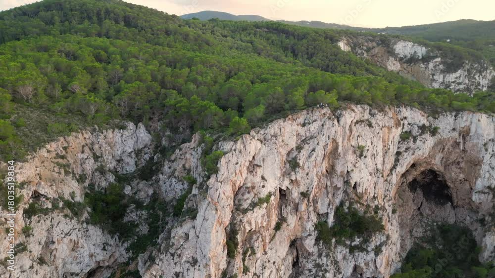seaside cliff basking in warm glow of sunset Great aerial top view flight drone seaside cliff basking in warm glow of sunset Great aerial top view flight drone