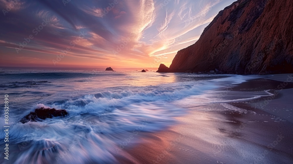 Obraz premium the waves crashing on the shore and the impressive coastal cliffs. generative ai