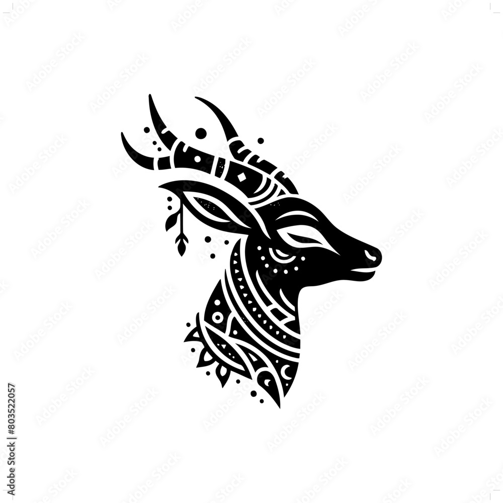 Antelope silhouette in bohemian, boho, nature illustration Antelope silhouette in bohemian, boho, nature illustration