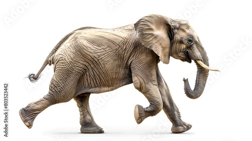 Majestic African Elephant in Motion  Isolated on White  Perfect for Educational and Creative Use. Detailed and Lifelike AI-Generated Image. AI