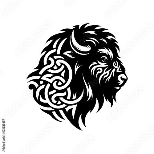 Bison silhouette in animal celtic knot, irish, nordic illustration