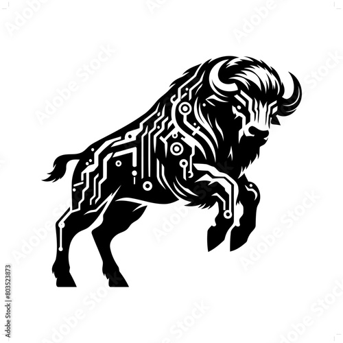 Bison silhouette in animal cyberpunk  modern futuristic illustration