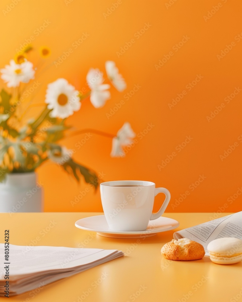 Modern Kitchen Breakfast Scene with Espresso and Pastries on Island