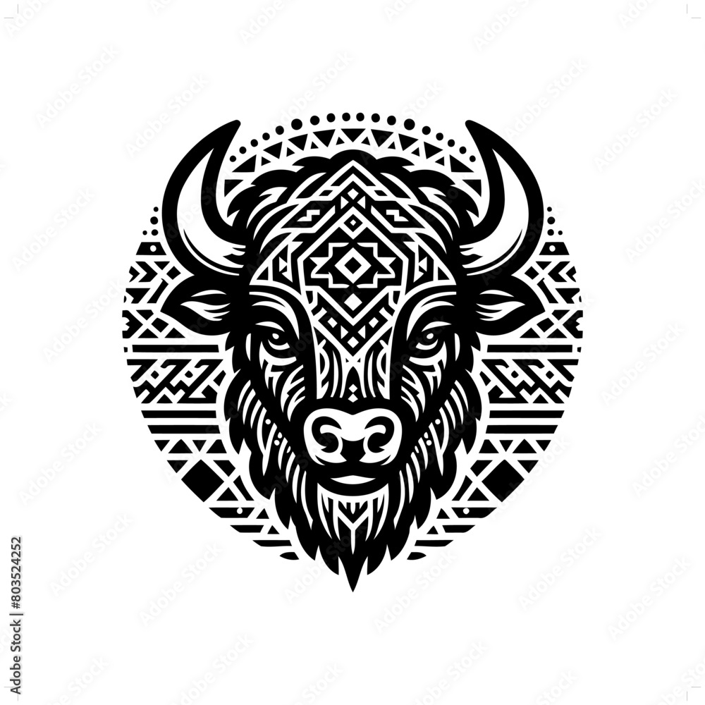 Bison silhouette in animal ethnic, polynesia tribal illustration