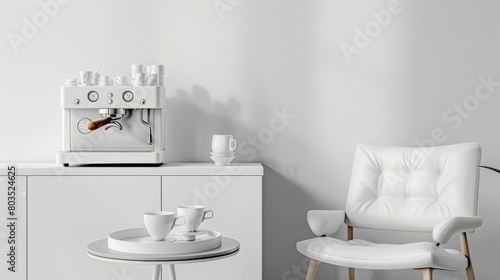 Serene Modern Kitchen with Sleek White Espresso Machine and Minimalist D  cor
