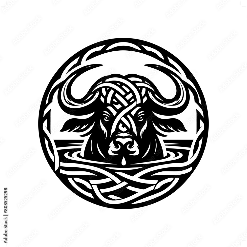 Buffalo silhouette in animal celtic knot, irish, nordic illustration