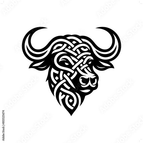 Buffalo silhouette in animal celtic knot  irish  nordic illustration