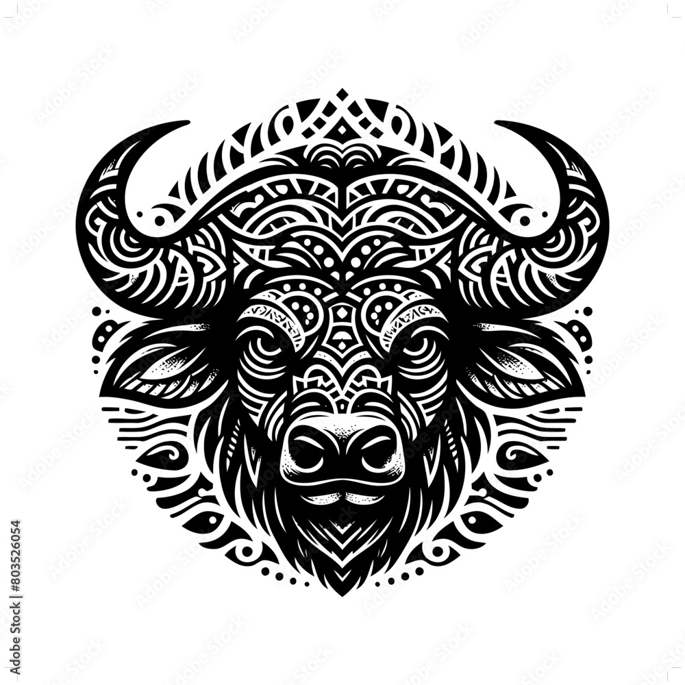 Buffalo silhouette in animal ethnic, polynesia tribal illustration