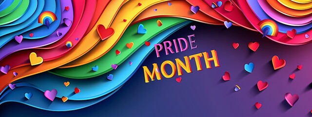 Pride month lgbt gay flag rainbow background lgbtq day poster. Month lgbt pride banner community love transgender heart party hand design proud lgbtqia sign parade peace symbol template festival color