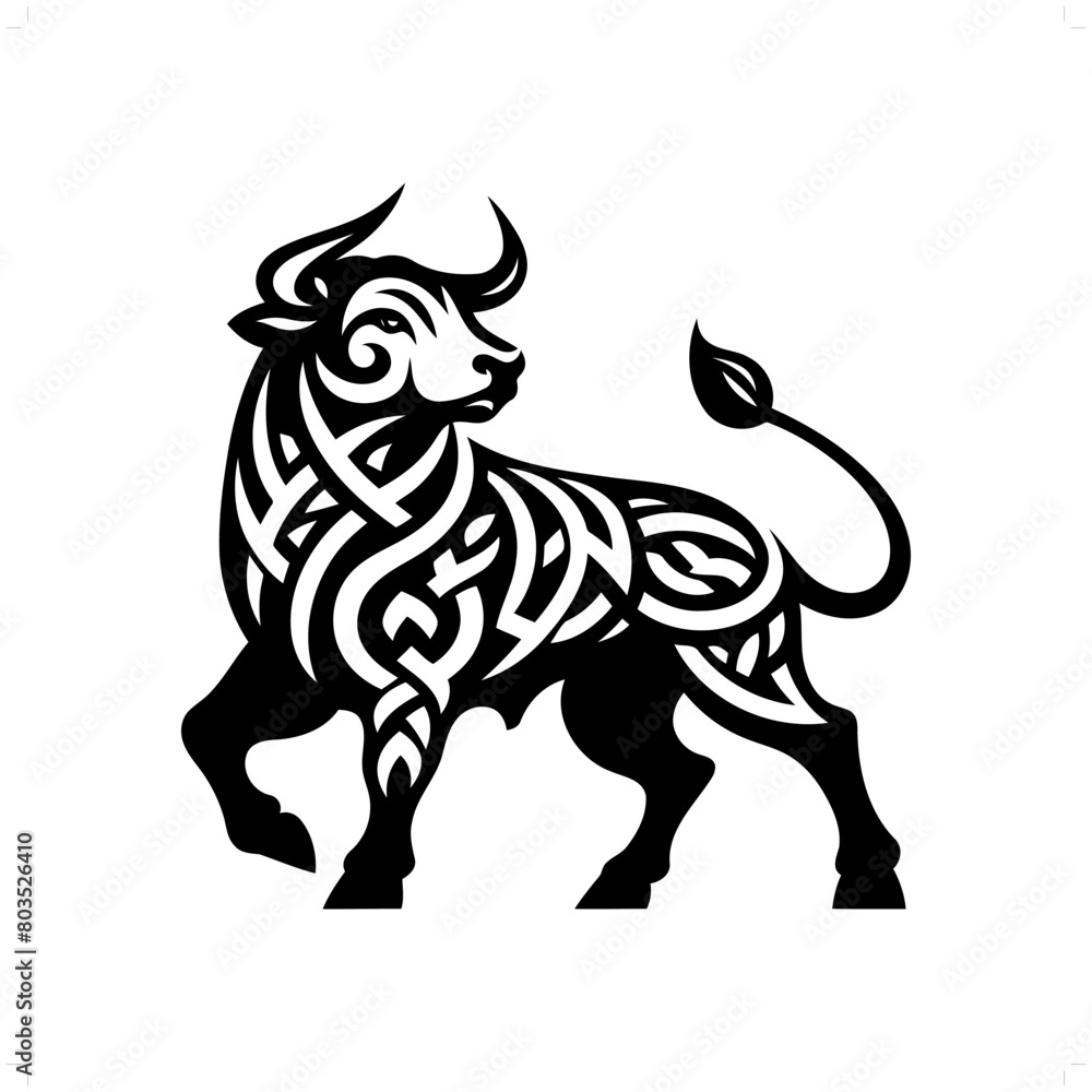 Bull silhouette in animal celtic knot, irish, nordic illustration