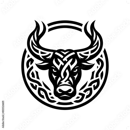 Bull silhouette in animal celtic knot, irish, nordic illustration