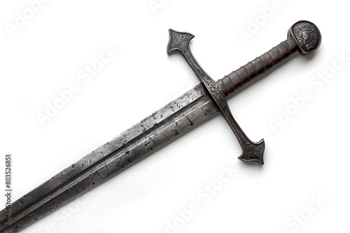 A longsword with a crossguard, isolated on a white background.