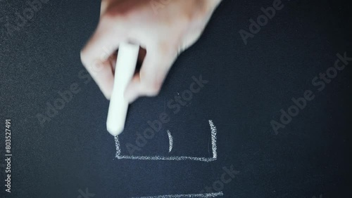 Hello word written with chalk on blackboard. Vertical video photo