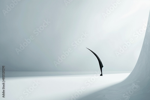 A minimalist composition featuring a solitary battle sickle on a white plane. photo