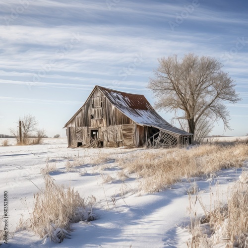 Abandoned Barn in Snowy Field © Balaraw