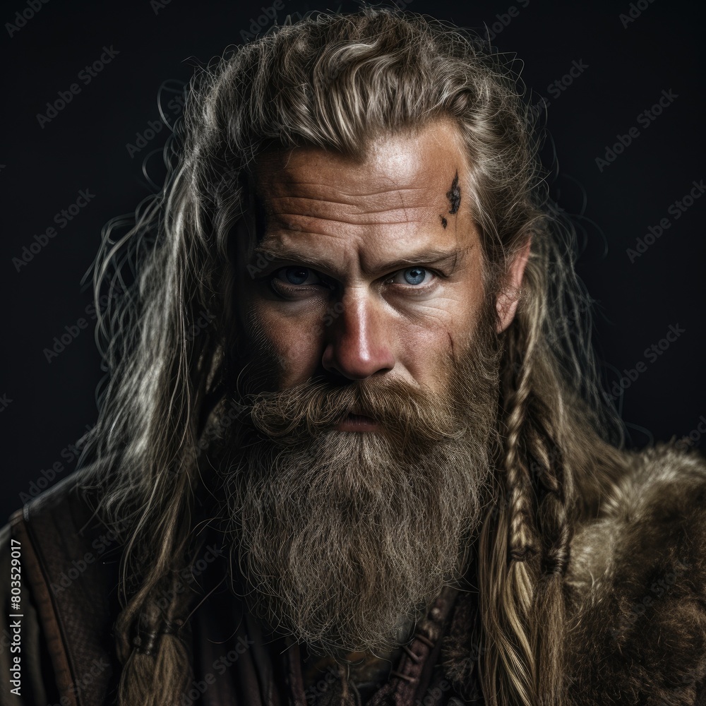 Rugged and weathered man with long beard and hair Rugged and weathered man with long beard and hair