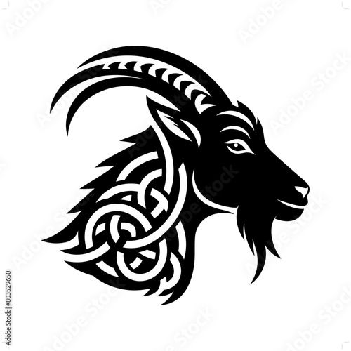 Goat silhouette in animal celtic knot, irish, nordic illustration