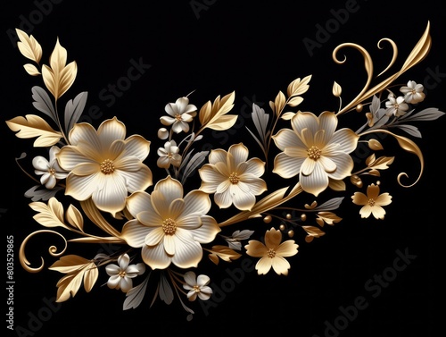 elegant golden floral design on black background