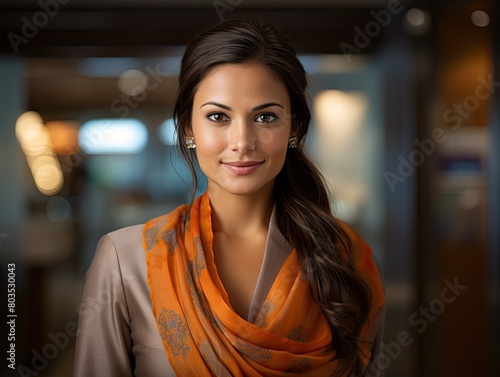 Elegant woman in orange scarf