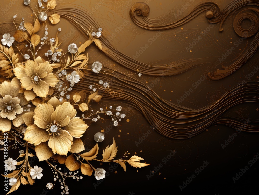 Elegant golden floral design with sparkling accents Elegant golden floral design with sparkling accents