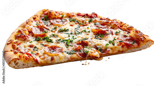 A single slice of pizza on a transparent background. PNG format  This PNG file  with an isolated cutout object on a transparent background. 