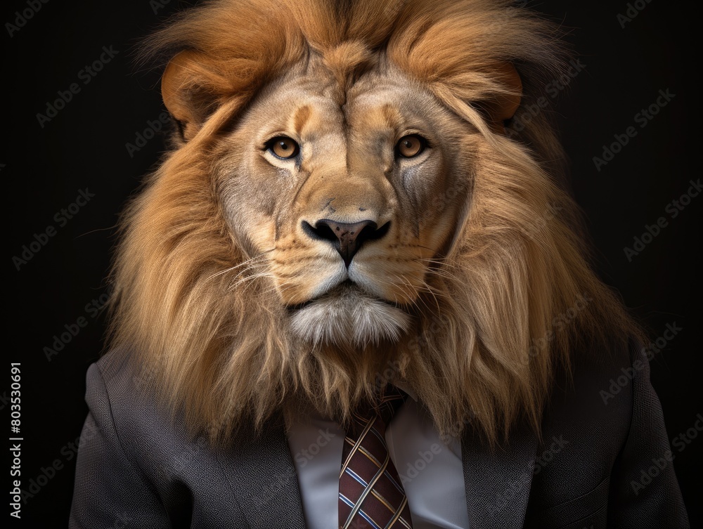 Powerful lion in business attire Powerful lion in business attire