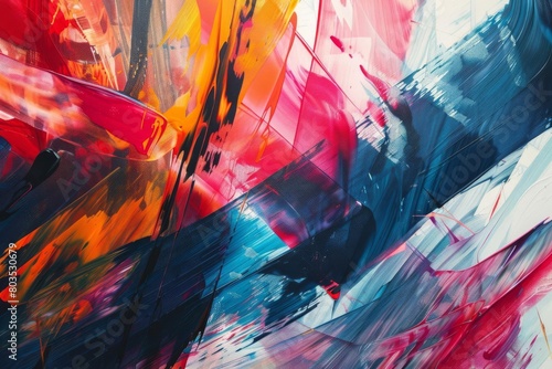 energetic abstract painting with vibrant colorful shapes and dynamic brushstrokes modern art background photo
